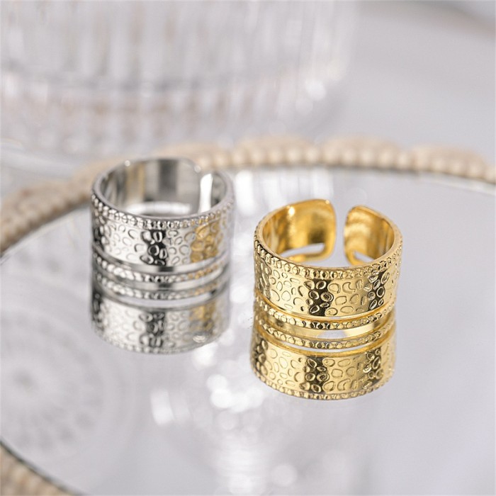 Open Mouth Titanium Steel Ring Geometric Pattern Vintage Stainless Steel Ring