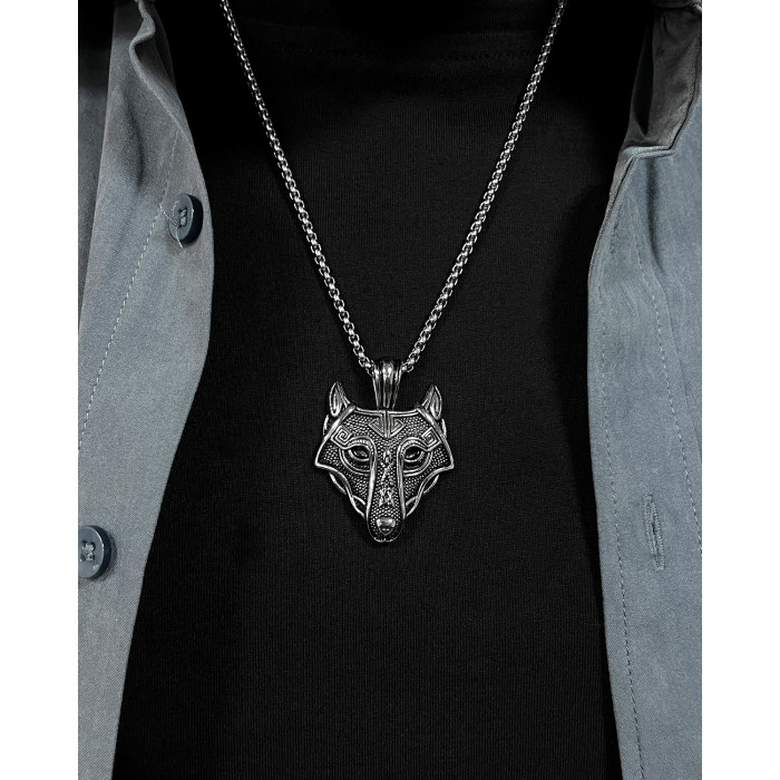 Personalized Titanium Steel Celtic Wolf Head Accessory Nordic Viking Stainless Steel Hip Hop Necklace for Men