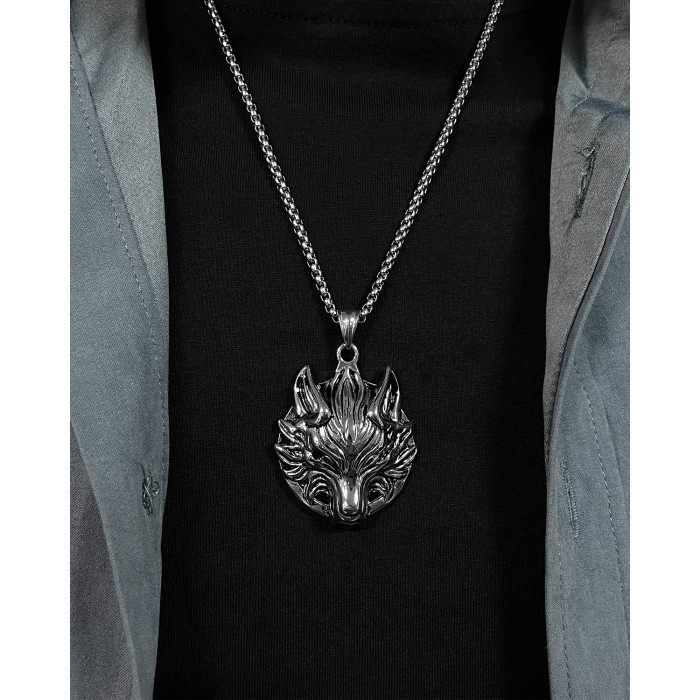 Personalized Titanium Steel Pendant Hiphop Stainless Steel Animal Wolf Head Necklace Men