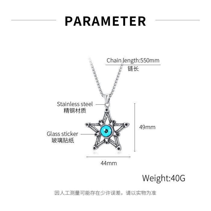 Stainless Steel Star Pendant Personalized Titanium Steel Devil's Eye Necklace for Men