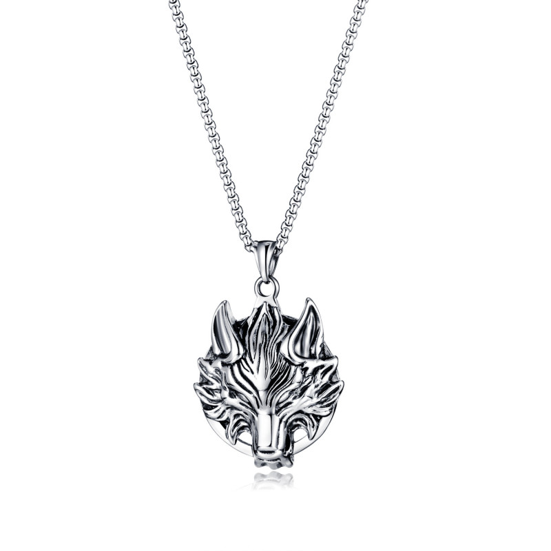 Personalized Titanium Steel Pendant Hiphop Stainless Steel Animal Wolf Head Necklace Men