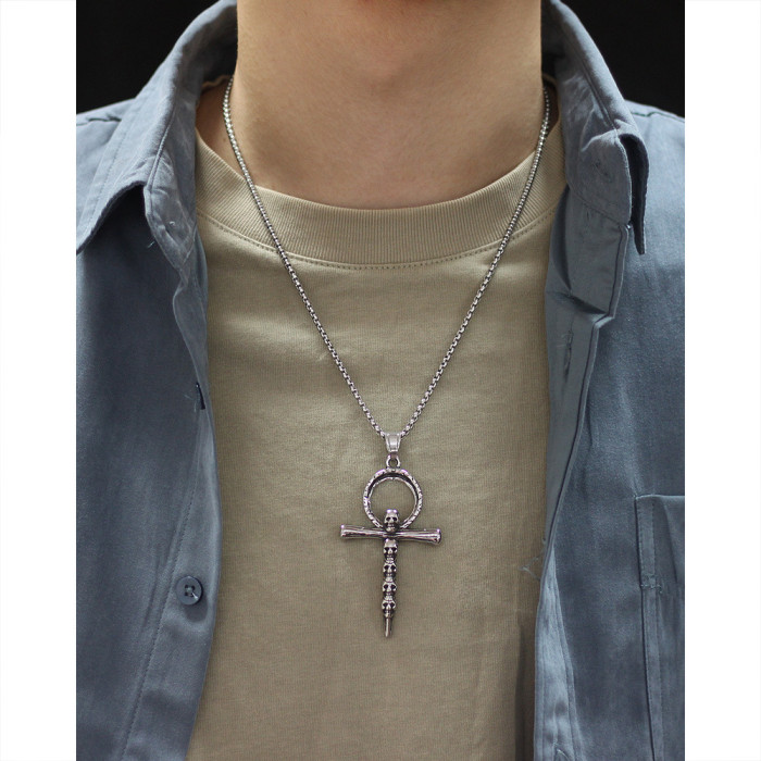 Personalized Titanium Steel Cross Pendants for Men with Skull Necklace