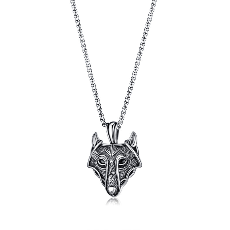 Personalized Titanium Steel Celtic Wolf Head Accessory Nordic Viking Stainless Steel Hip Hop Necklace for Men