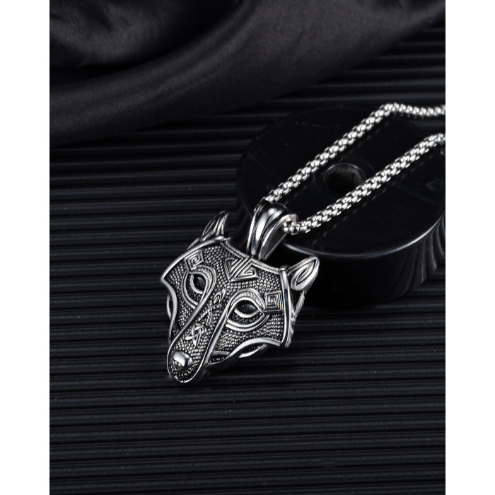 Personalized Titanium Steel Celtic Wolf Head Accessory Nordic Viking Stainless Steel Hip Hop Necklace for Men