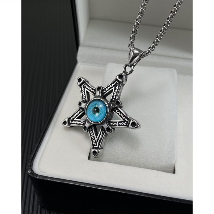 Stainless Steel Star Pendant Personalized Titanium Steel Devil's Eye Necklace for Men