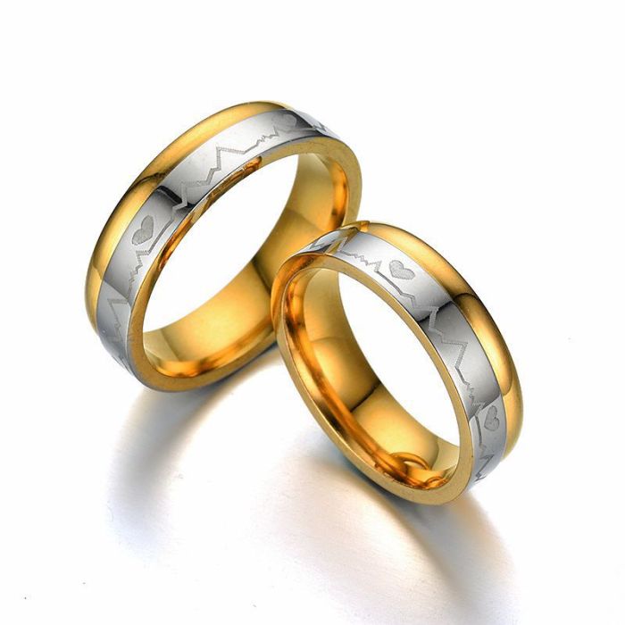 Minimalist Titanium Steel Ring ECG Heart Stainless Steel Couple Ring
