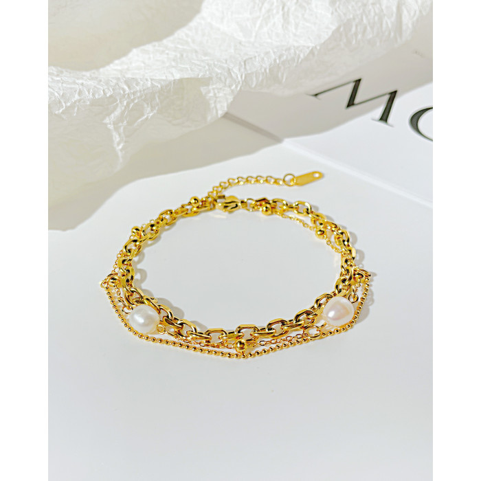 Premium Pearl Bracelet with Titanium Steel Double Layer Design Bracelet