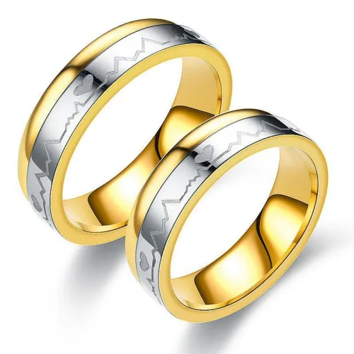 Minimalist Titanium Steel Ring ECG Heart Stainless Steel Couple Ring
