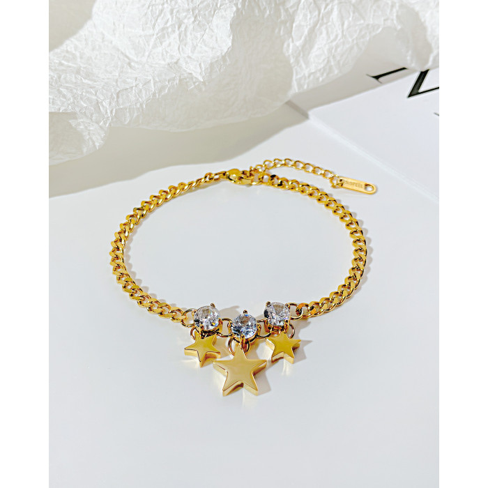 Zirconia Hand Jewelry Cuba Pentagram Titanium Steel Bracelet for Women