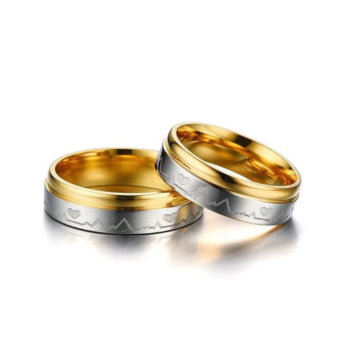 Minimalist Titanium Steel Ring ECG Heart Stainless Steel Couple Ring