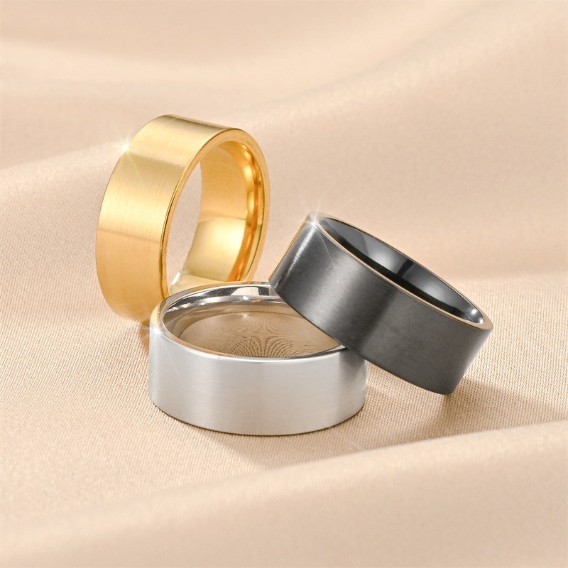 Simple titanium steel frosted ring for men