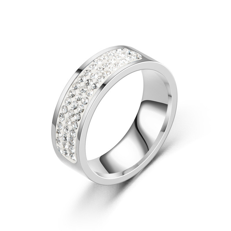 Itanium Steel Ring for Women Three Rows Full of Diamonds Stainless Steel Women Ring