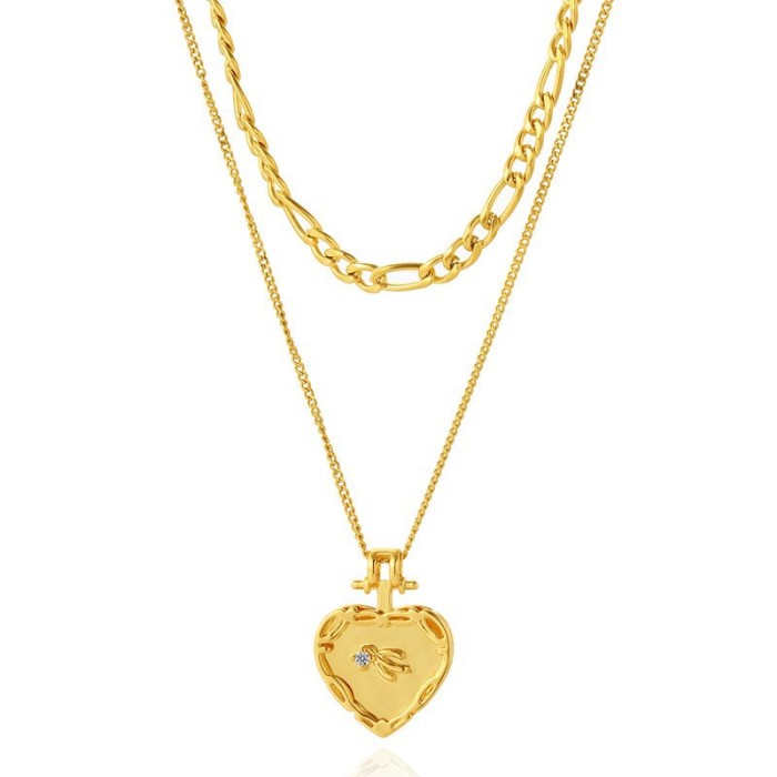 Showfay Peacock Green Stone Pendant Necklaces 18K Gold Double-layered Natural Stone Clavicle Cuban Chain Necklaces in...
