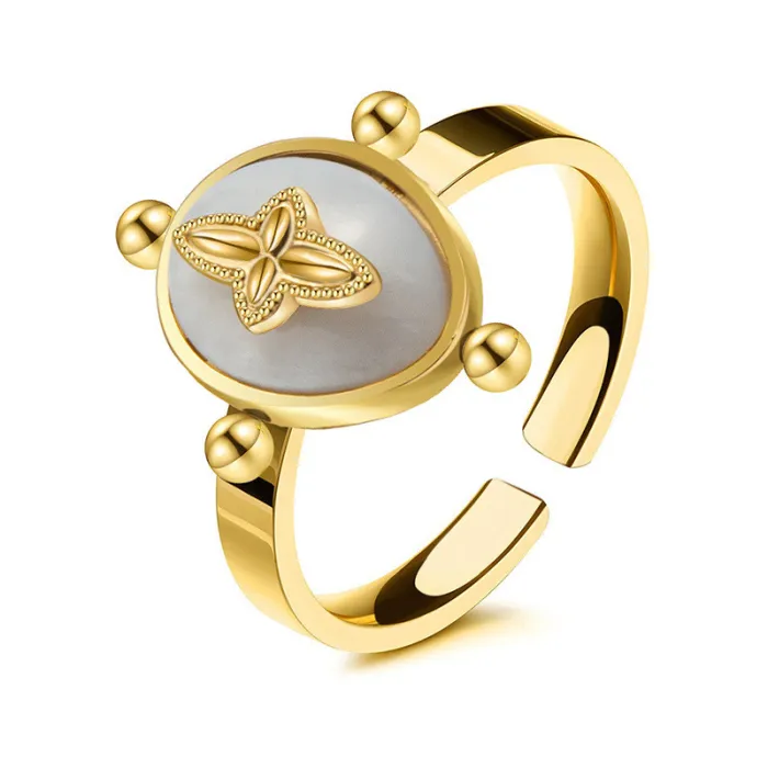 Fashion Stainless Steel Natural Stone Open Finger Ring Women Girl Real Gold Plated Shell Knuckle Ring