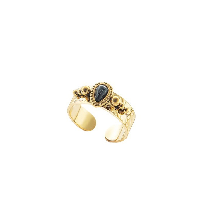 Fashion Stainless Steel Natural Stone Open Finger Ring Women Girl Real Gold Plated Shell Knuckle Ring