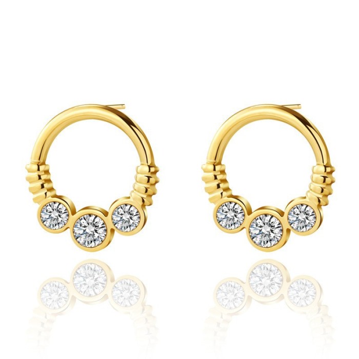 Wholesale 316L Stainless Steel CZ Zircon Huggies Earrings Green Cubic Zirconia Charm Jewelry Gold Plated Hoop Earrings