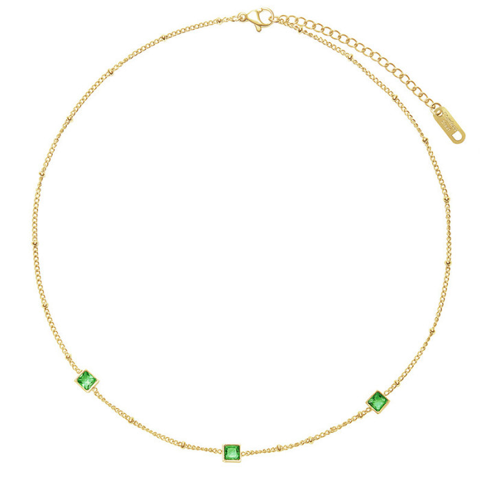 None-fade Stainless18K Gold Plated Vintage Emerald Pendants Necklace Charm Creative Asymmetric Cuban Chain Choker Necklace Women