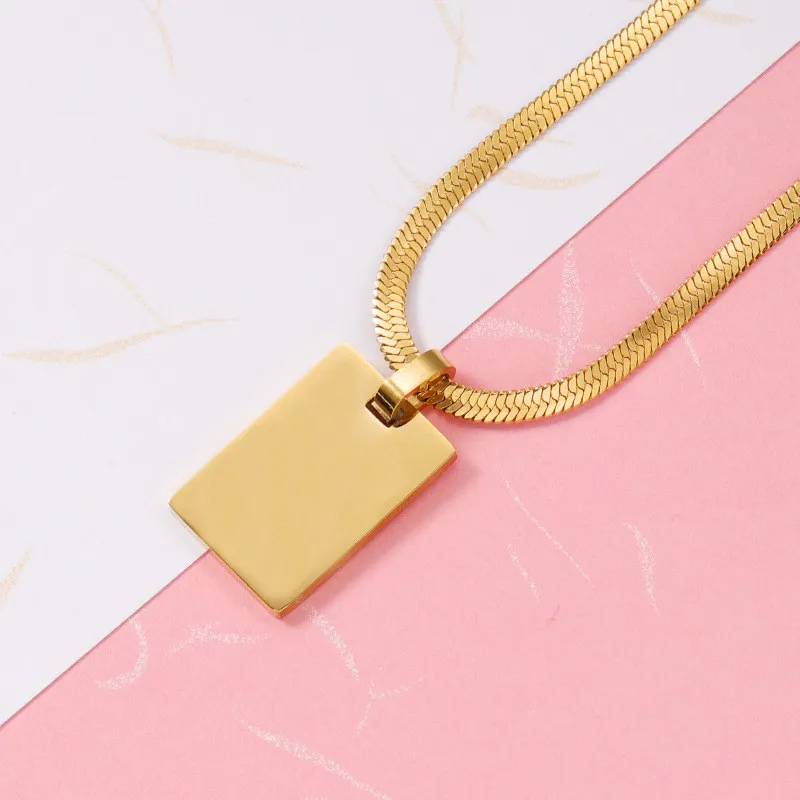 Snake Chain Necklace Stainless Steel Rectangular Diy Laserable Necklace