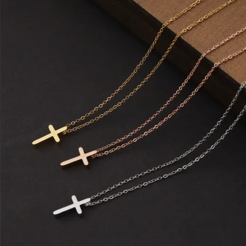 Stainless Steel Delicate Cross Necklace Male Female Couples Simple Hip-hop Pendant