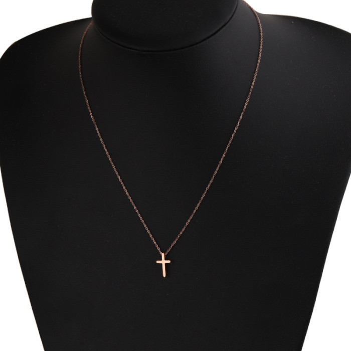 Stainless Steel Delicate Cross Necklace Male Female Couples Simple Hip-hop Pendant