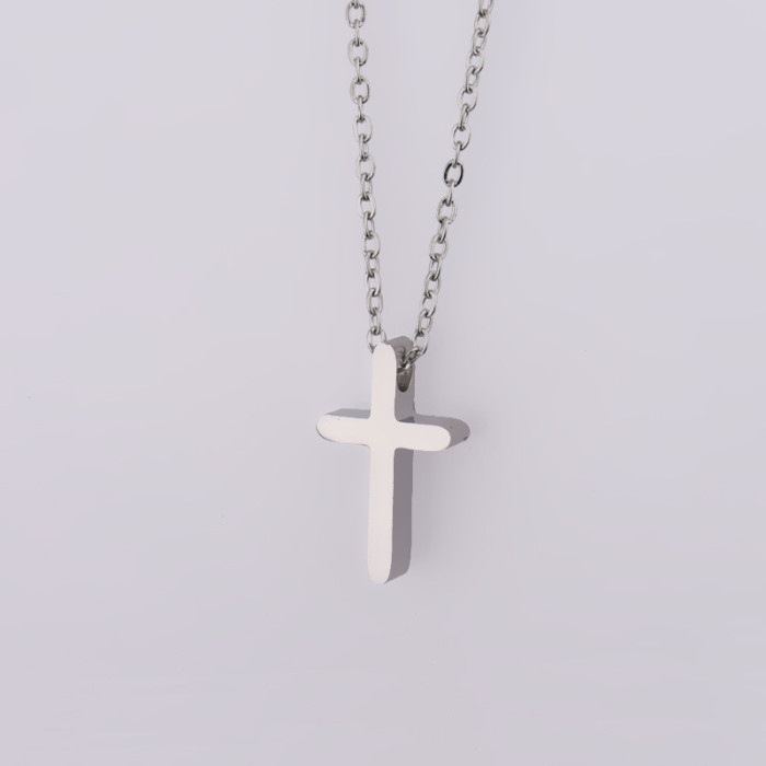 Stainless Steel Delicate Cross Necklace Male Female Couples Simple Hip-hop Pendant