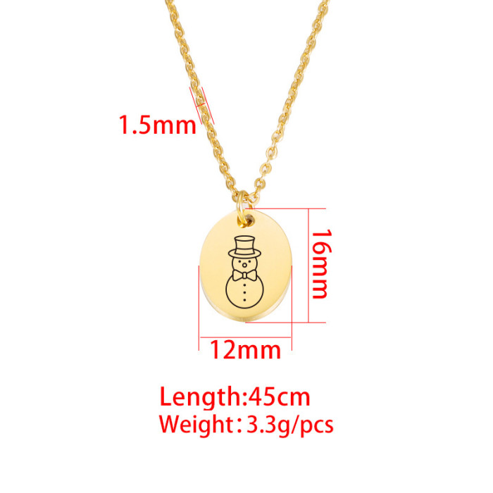 Stainless Steel Oval Laser Snowman Christmas Pendant Personalized Necklace
