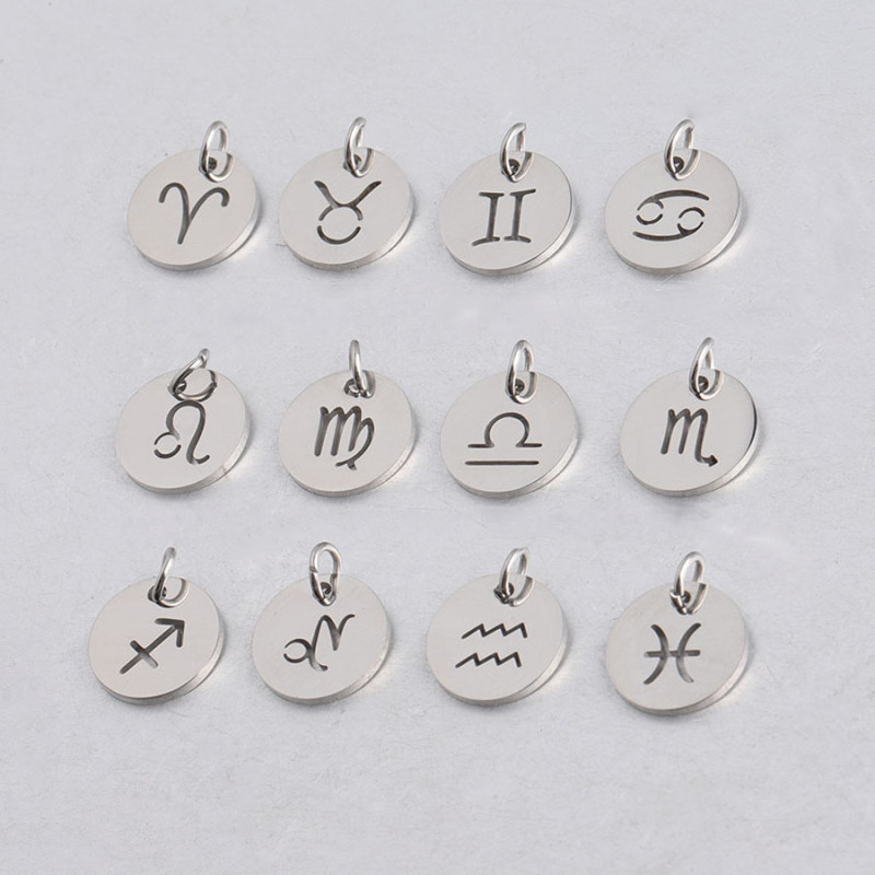 Stainless steel 12 signs round pendant DIY jewelry accessories
