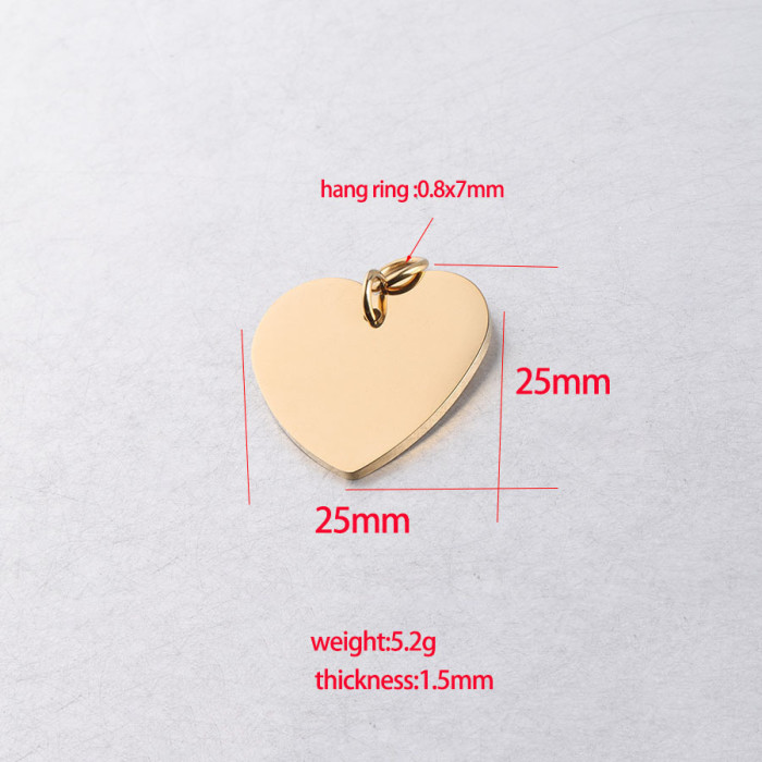 Stainless Steel Love Tag DIY Couple Jewelry Accessories 25x25mm Peach Heart Pendant Accessories