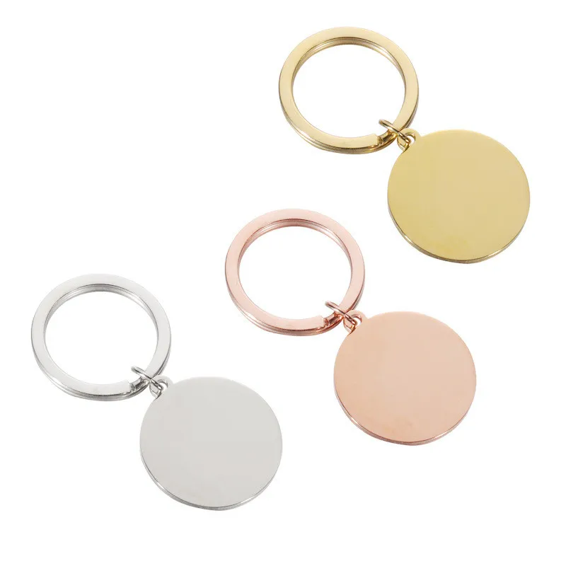 Stainless Steel Keychain Gift Diy Round Piece Can Be Laser Accessory