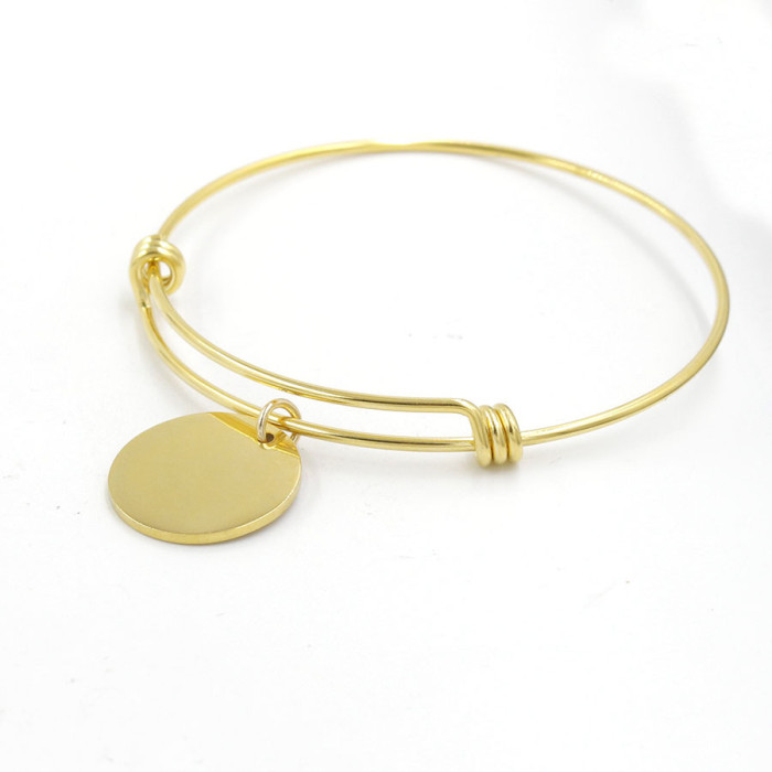 Stainless Steel Small Round Piece Hang Tag Adjustable Stretch Bracelet