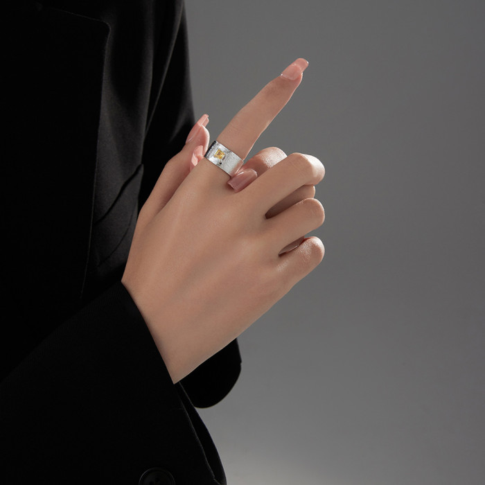 Frosted wide face with diamond opening luxury Irregular adjustable opening personalized ring  jewelry