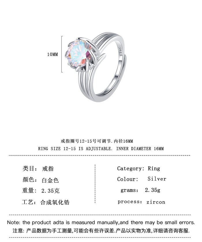 Fashion Zirconia Personalized Adjustable Opening Women's Ring 502