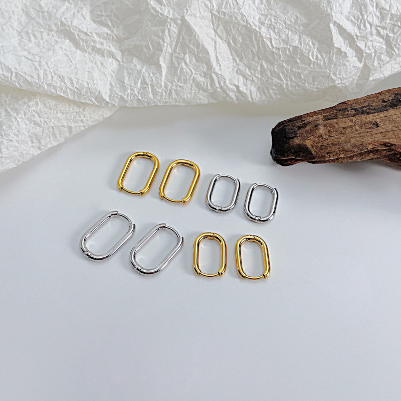 Fashion Simple Titanium Steel Oval Earrings Personalized Stainless Steel Multi-size Square Earrings Earrings Buckle