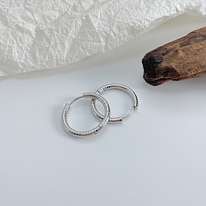 Simple Titanium Steel Striped Plain Ring Earrings Trendy Personality Multi-size Stainless Steel Earring