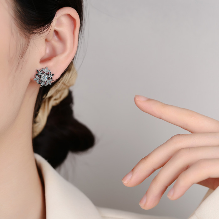 Black Drip Glaze Snowflake Zirconia Earrings Elegant and Exquisite Fashion Earrings