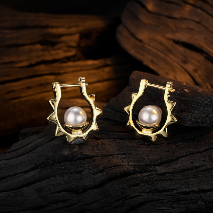 Pearl Ear Buckle Female Korean Version of The Personality of The Sun Beads Earrings