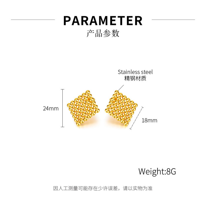Gold Square Earrings New Personality Exaggerated Titanium Steel Ladies Earrings
