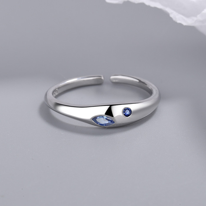 Ins Blue Diamond Ring Simple Temperament Women's Index Finger Ring Adjustable