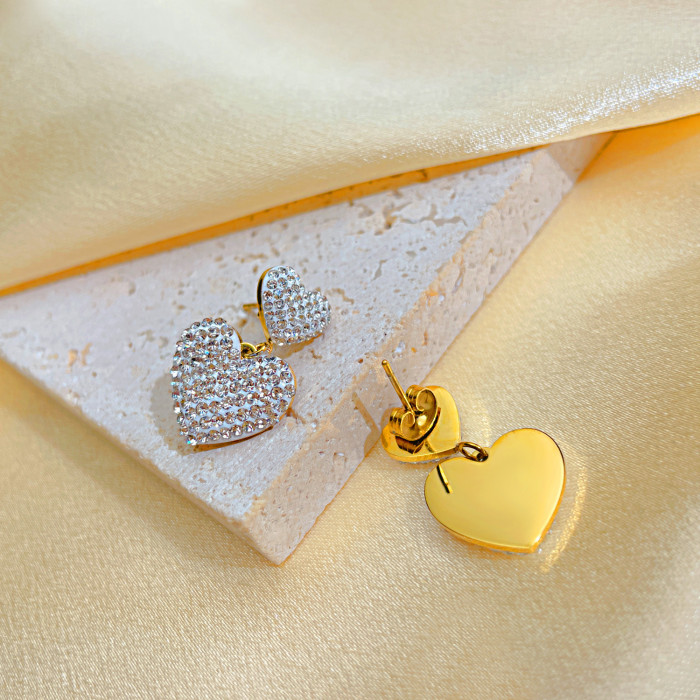 Love Heart Earrings Stainless Steel Gold Peach Heart Earrings 798
