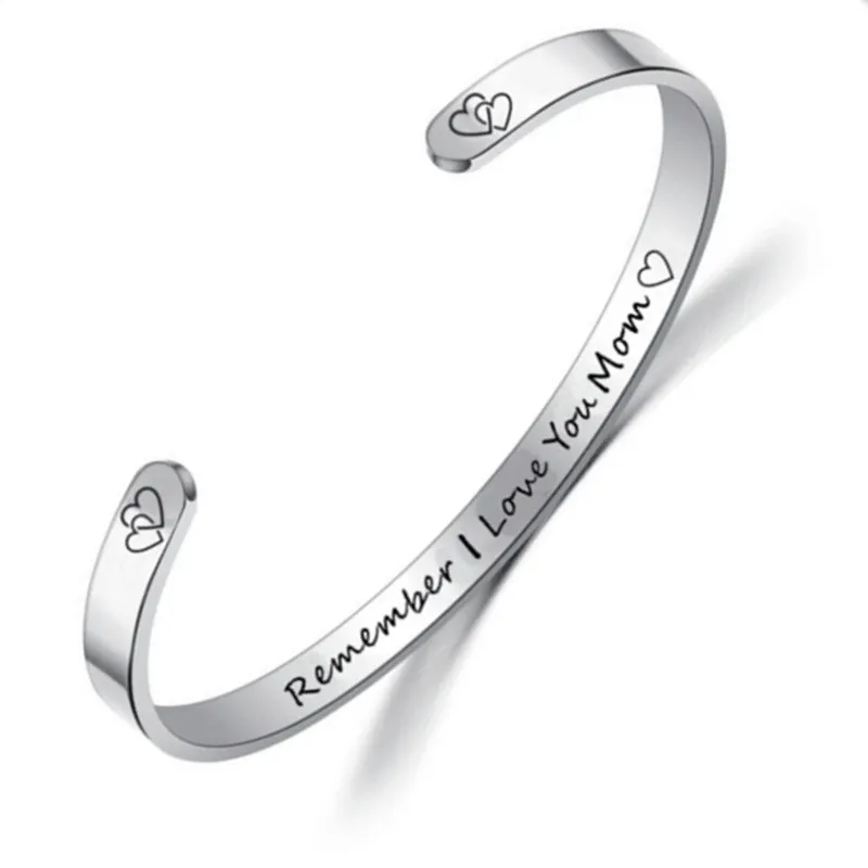 Open Titanium Steel Bracelet MOM DaD SON Engraved Love Banlge