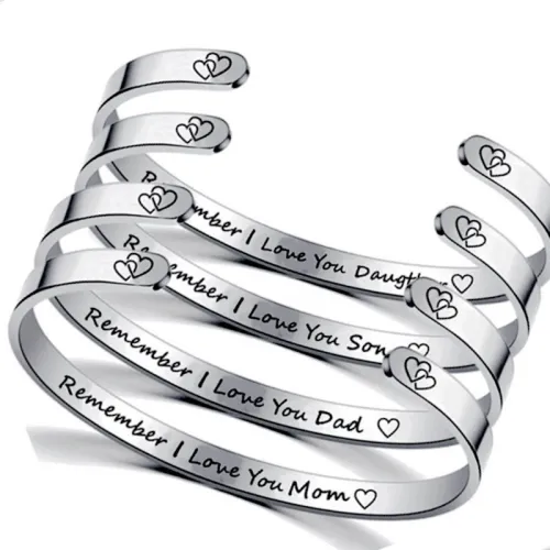 Open Titanium Steel Bracelet MOM DaD SON Engraved Love Banlge