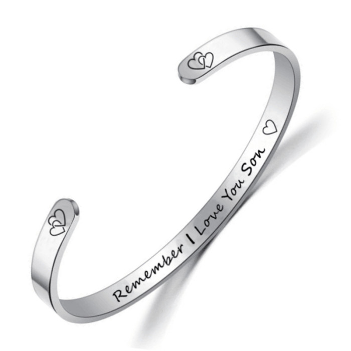 Open Titanium Steel Bracelet MOM DaD SON Engraved Love Banlge