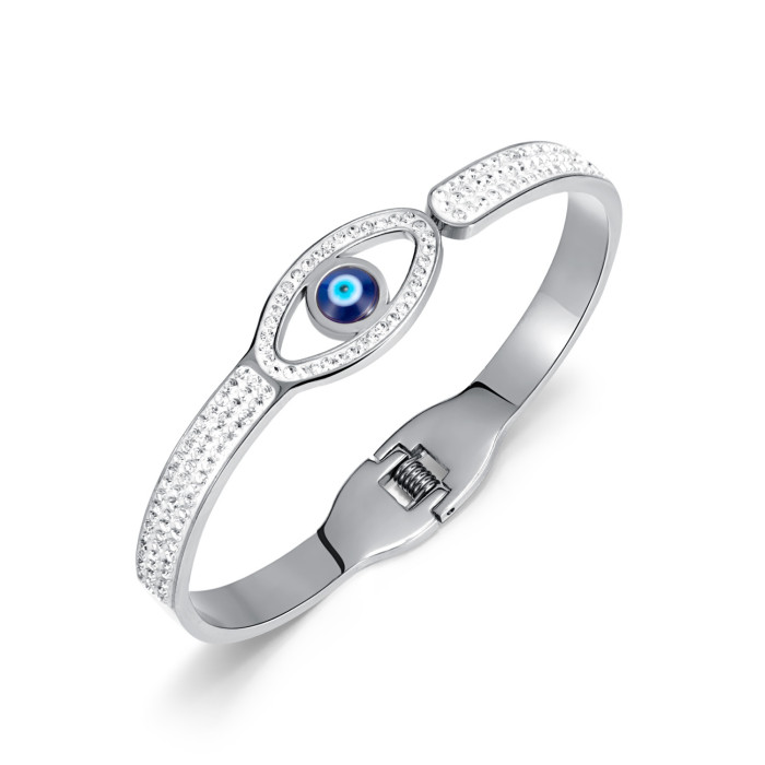 Retro Personality Design Sense Blue Eyes Zirconia Stainless Steel Bracelet
