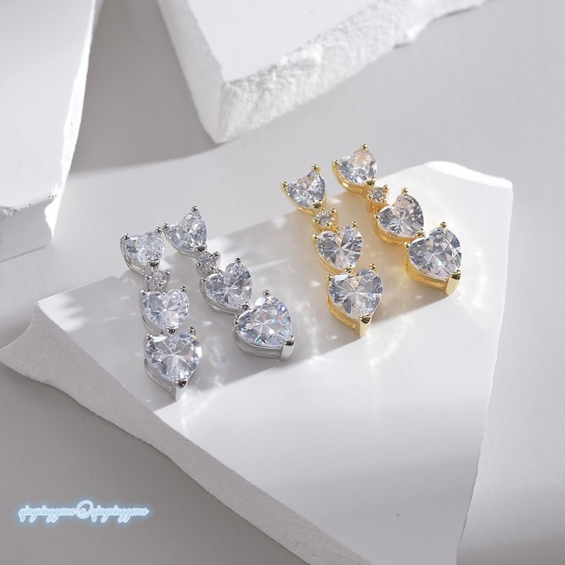 Love Zirconia Earrings with 14K Real Gold Plated Premium Heart Earrings