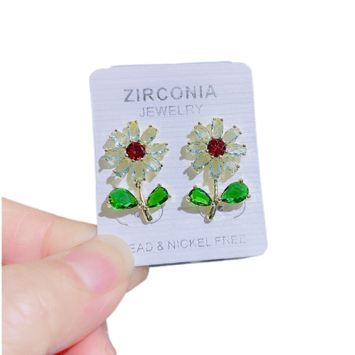S925 Pin Floral Earrings Sparkling Zirconia Sun Flower Small Daisy Earrings 1648