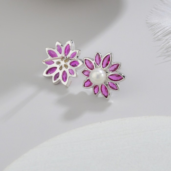 Women's Fashion Cute Earrings S925 Sterling Silver Pin Flower Earrings