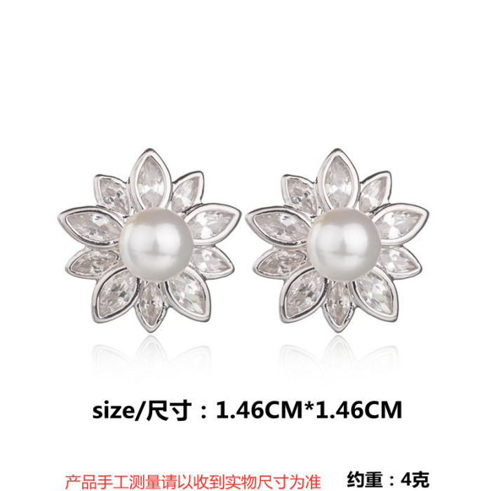 Women's Fashion Cute Earrings S925 Sterling Silver Pin Flower Earrings