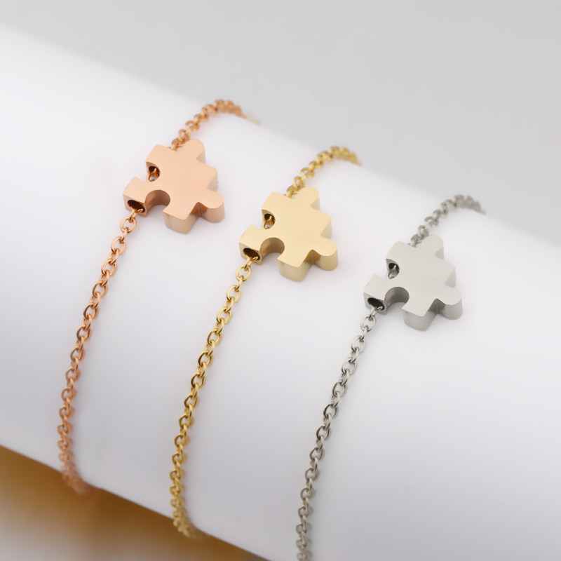 Stainless Steel Small Hole Bead Puzzle Couple Bracelet DIY Simple Fashion Anklet