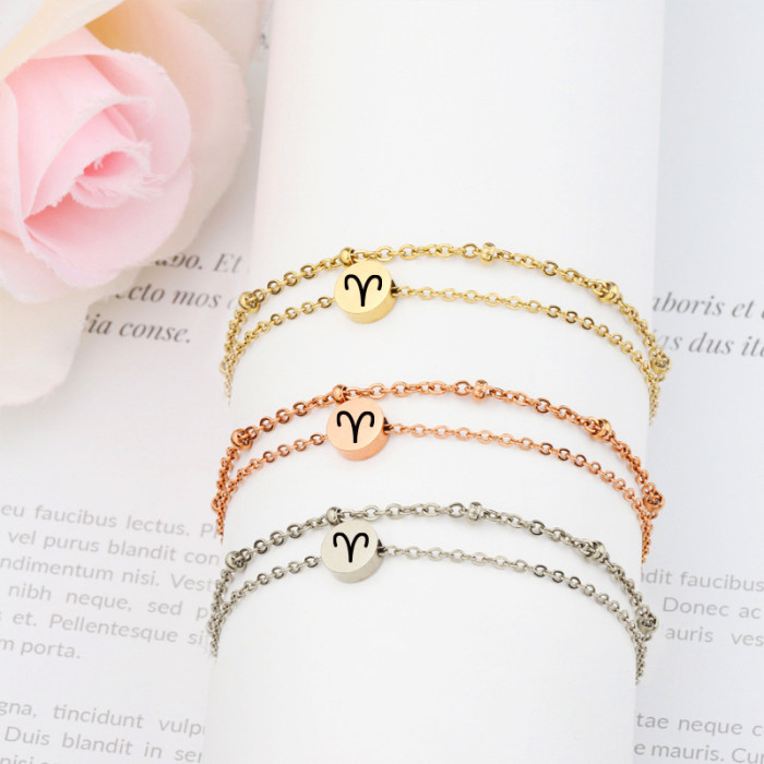 Fashion Double Layer Clip Beads 12 Constellation Bracelet Stainless Steel Anklet