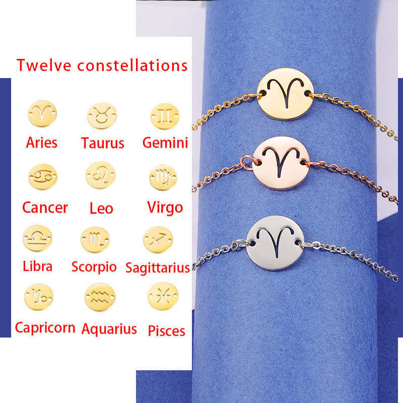 Fashion Constellation Bracelet Stainless Steel Twelve Signs of The Zodiac Bracelet